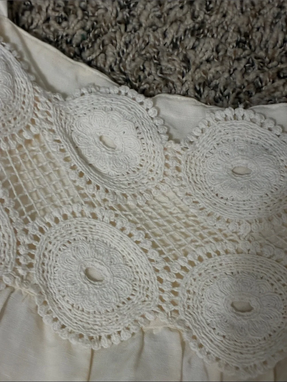 Anthropologie Cream Crochet Yoke Puff Sleeve Top